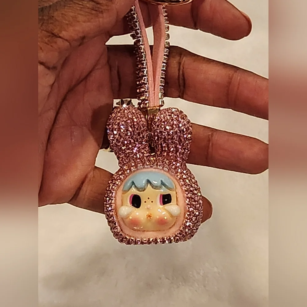 Crybaby Pink Glitter Rhinestone Bunny Keychain Bag Charm